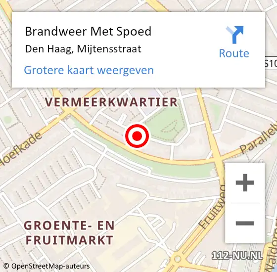 Locatie op kaart van de 112 melding: Brandweer Met Spoed Naar Den Haag, Mijtensstraat op 10 mei 2022 17:08
