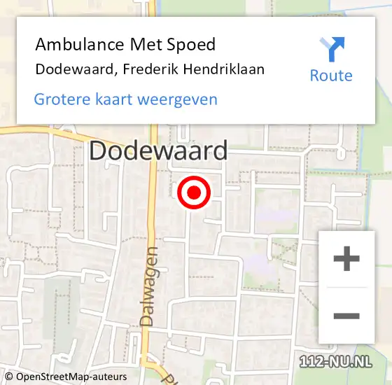 Locatie op kaart van de 112 melding: Ambulance Met Spoed Naar Dodewaard, Frederik Hendriklaan op 10 mei 2022 17:09