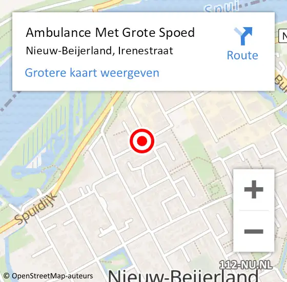 Locatie op kaart van de 112 melding: Ambulance Met Grote Spoed Naar Nieuw-Beijerland, Irenestraat op 10 mei 2022 17:13