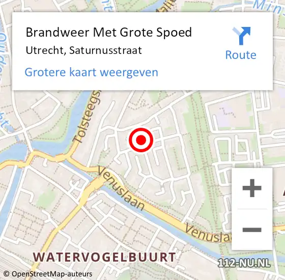 Locatie op kaart van de 112 melding: Brandweer Met Grote Spoed Naar Utrecht, Saturnusstraat op 10 mei 2022 17:17
