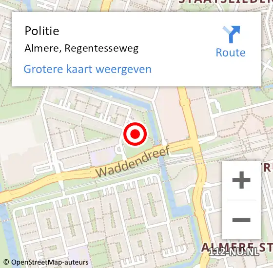 Locatie op kaart van de 112 melding: Politie Almere, Regentesseweg op 10 mei 2022 17:22