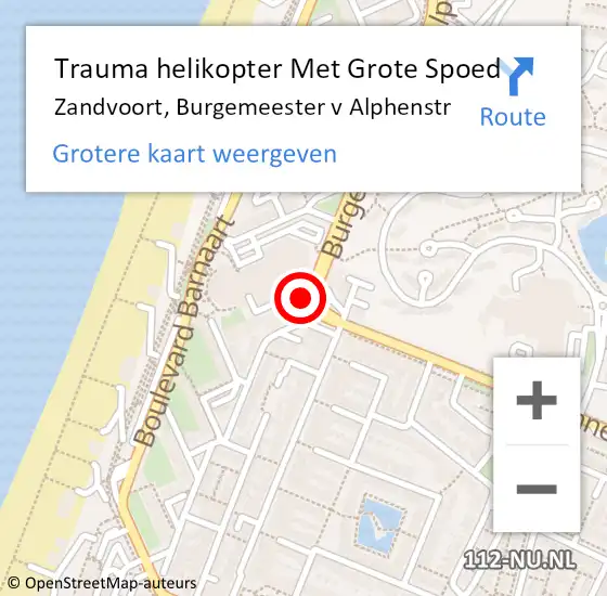 Locatie op kaart van de 112 melding: Trauma helikopter Met Grote Spoed Naar Zandvoort, Burgemeester v Alphenstr op 10 mei 2022 17:25