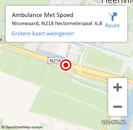 Locatie op kaart van de 112 melding: Ambulance Met Spoed Naar Nissewaard, N218 hectometerpaal: 6,8 op 10 mei 2022 17:34