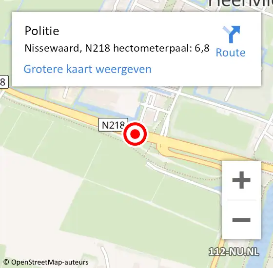 Locatie op kaart van de 112 melding: Politie Nissewaard, N218 hectometerpaal: 6,8 op 10 mei 2022 17:34