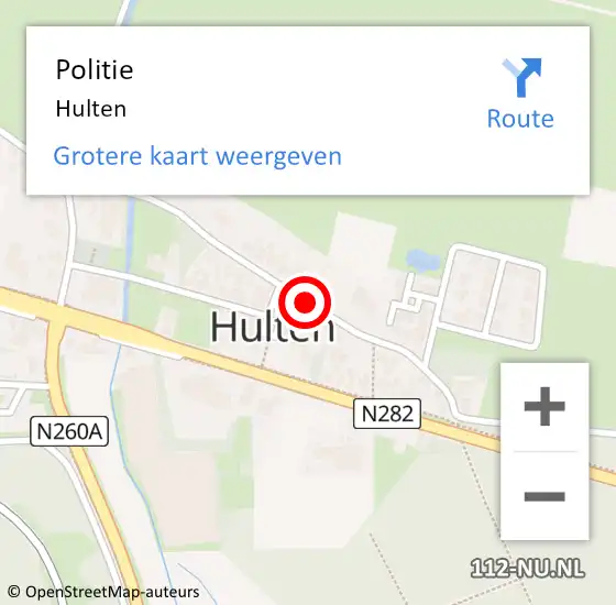 Locatie op kaart van de 112 melding: Politie Hulten op 10 mei 2022 17:39