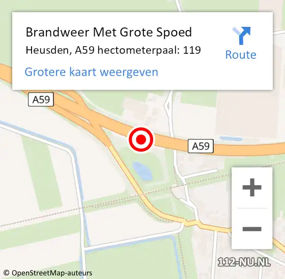 Locatie op kaart van de 112 melding: Brandweer Met Grote Spoed Naar Heusden, A59 hectometerpaal: 119 op 10 mei 2022 17:55