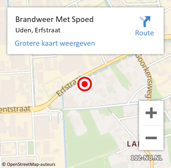 Locatie op kaart van de 112 melding: Brandweer Met Spoed Naar Uden, Erfstraat op 10 mei 2022 17:58