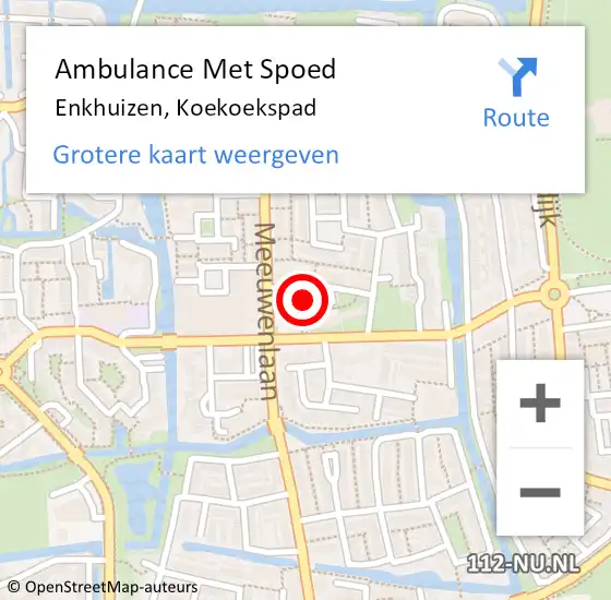 Locatie op kaart van de 112 melding: Ambulance Met Spoed Naar Enkhuizen, Koekoekspad op 10 mei 2022 17:58