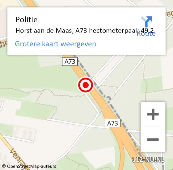 Locatie op kaart van de 112 melding: Politie Horst aan de Maas, A73 hectometerpaal: 49,2 op 10 mei 2022 18:00