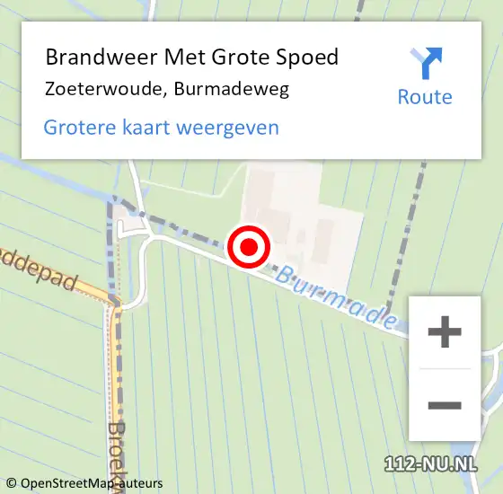 Locatie op kaart van de 112 melding: Brandweer Met Grote Spoed Naar Zoeterwoude, Burmadeweg op 10 mei 2022 18:10