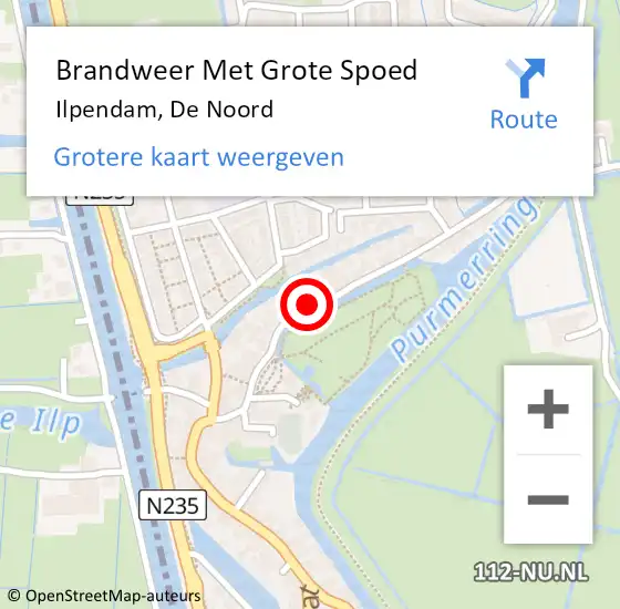 Locatie op kaart van de 112 melding: Brandweer Met Grote Spoed Naar Ilpendam, De Noord op 10 mei 2022 18:16