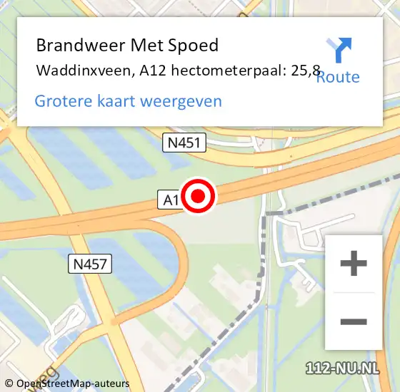 Locatie op kaart van de 112 melding: Brandweer Met Spoed Naar Waddinxveen, A12 hectometerpaal: 25,8 op 10 mei 2022 18:22