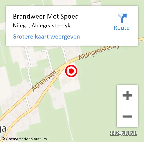 Locatie op kaart van de 112 melding: Brandweer Met Spoed Naar Nijega, Aldegeasterdyk op 10 mei 2022 18:30
