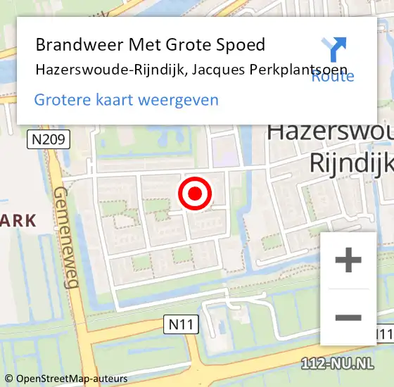 Locatie op kaart van de 112 melding: Brandweer Met Grote Spoed Naar Hazerswoude-Rijndijk, Jacques Perkplantsoen op 10 mei 2022 18:31