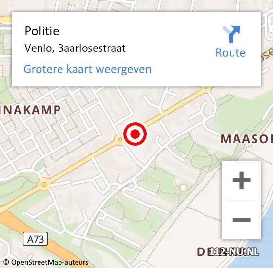 Locatie op kaart van de 112 melding: Politie Venlo, Baarlosestraat op 10 mei 2022 18:46