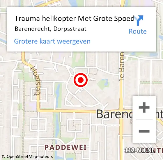 Locatie op kaart van de 112 melding: Trauma helikopter Met Grote Spoed Naar Barendrecht, Dorpsstraat op 10 mei 2022 19:56