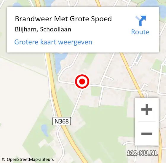 Locatie op kaart van de 112 melding: Brandweer Met Grote Spoed Naar Blijham, Schoollaan op 10 mei 2022 20:23