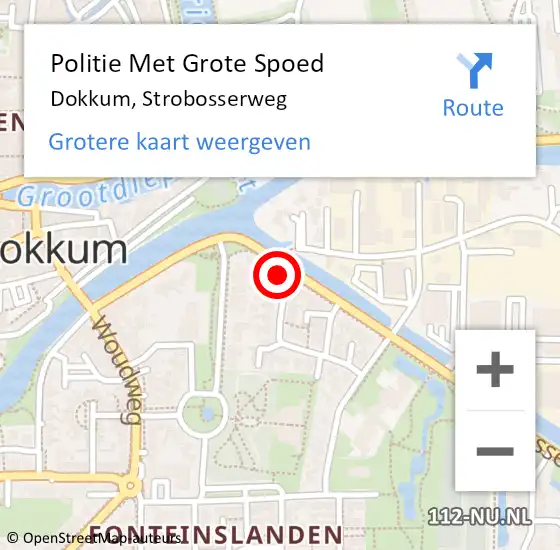 Locatie op kaart van de 112 melding: Politie Met Grote Spoed Naar Dokkum, Strobosserweg op 10 mei 2022 20:37