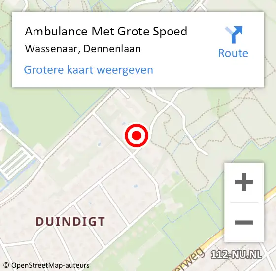 Locatie op kaart van de 112 melding: Ambulance Met Grote Spoed Naar Wassenaar, Dennenlaan op 10 mei 2022 20:45