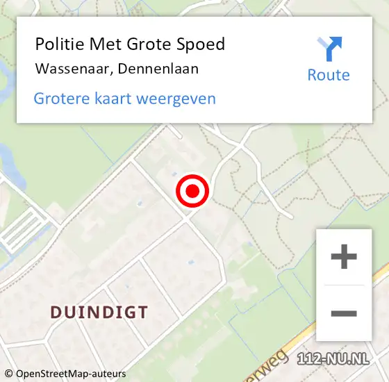 Locatie op kaart van de 112 melding: Politie Met Grote Spoed Naar Wassenaar, Dennenlaan op 10 mei 2022 20:45