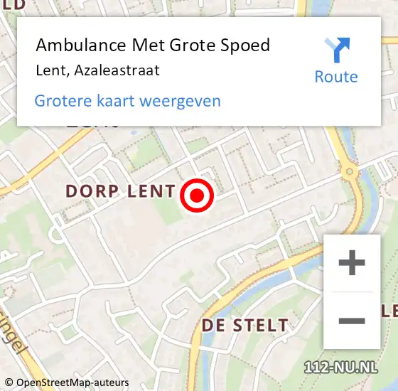 Locatie op kaart van de 112 melding: Ambulance Met Grote Spoed Naar Lent, Azaleastraat op 10 mei 2022 21:31