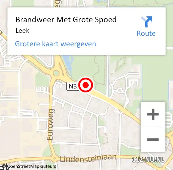 Locatie op kaart van de 112 melding: Brandweer Met Grote Spoed Naar Leek op 10 mei 2022 21:39