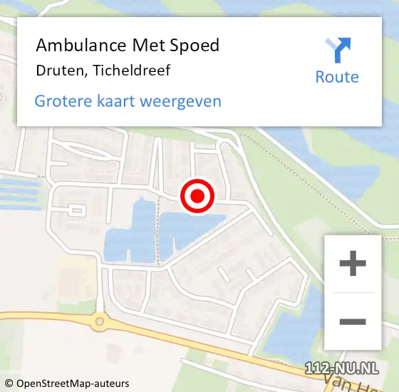 Locatie op kaart van de 112 melding: Ambulance Met Spoed Naar Druten, Ticheldreef op 10 mei 2022 21:42