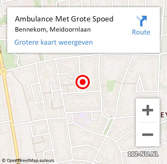 Locatie op kaart van de 112 melding: Ambulance Met Grote Spoed Naar Bennekom, Meidoornlaan op 10 mei 2022 22:01