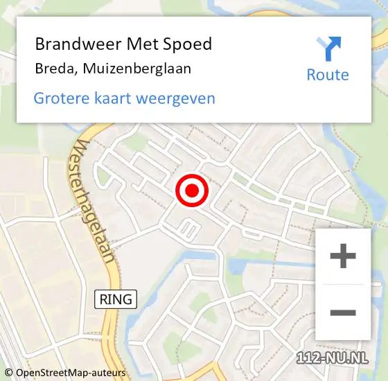 Locatie op kaart van de 112 melding: Brandweer Met Spoed Naar Breda, Muizenberglaan op 10 mei 2022 22:11