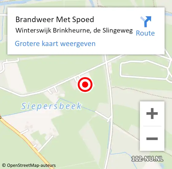 Locatie op kaart van de 112 melding: Brandweer Met Spoed Naar Winterswijk Brinkheurne, de Slingeweg op 10 mei 2022 22:14