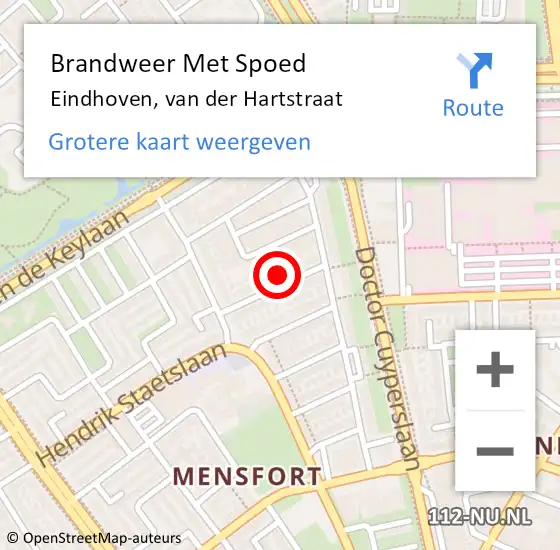 Locatie op kaart van de 112 melding: Brandweer Met Spoed Naar Eindhoven, van der Hartstraat op 10 mei 2022 22:26