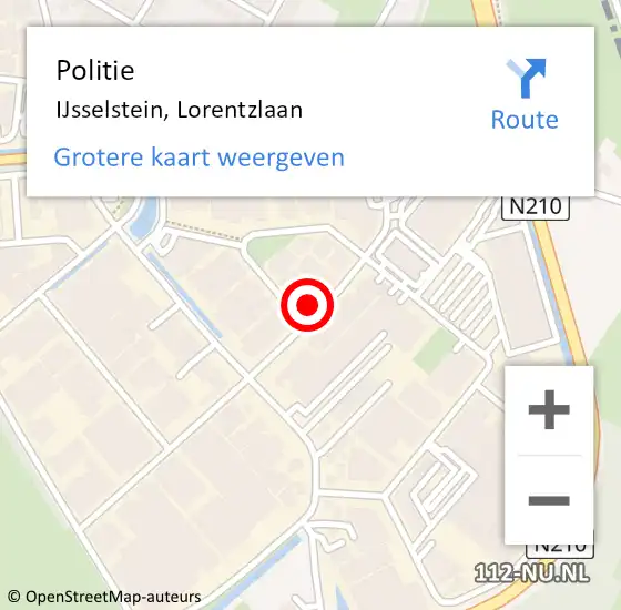 Locatie op kaart van de 112 melding: Politie IJsselstein, Lorentzlaan op 10 mei 2022 22:52