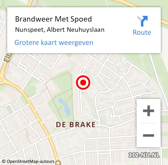 Locatie op kaart van de 112 melding: Brandweer Met Spoed Naar Nunspeet, Albert Neuhuyslaan op 10 mei 2022 22:54