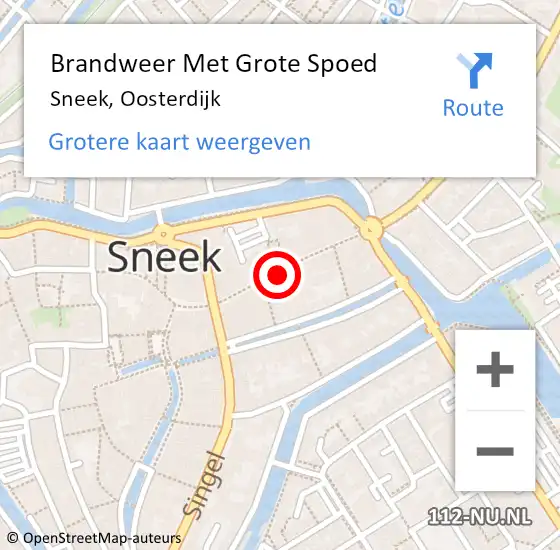 Locatie op kaart van de 112 melding: Brandweer Met Grote Spoed Naar Sneek, Oosterdijk op 17 juli 2014 00:47