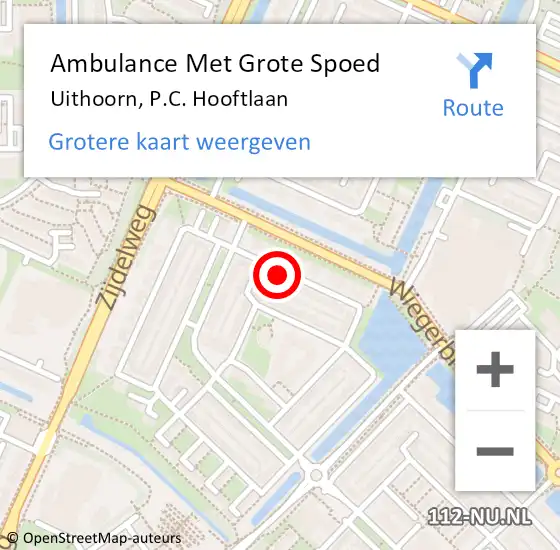 Locatie op kaart van de 112 melding: Ambulance Met Grote Spoed Naar Uithoorn, P.C. Hooftlaan op 10 mei 2022 23:05