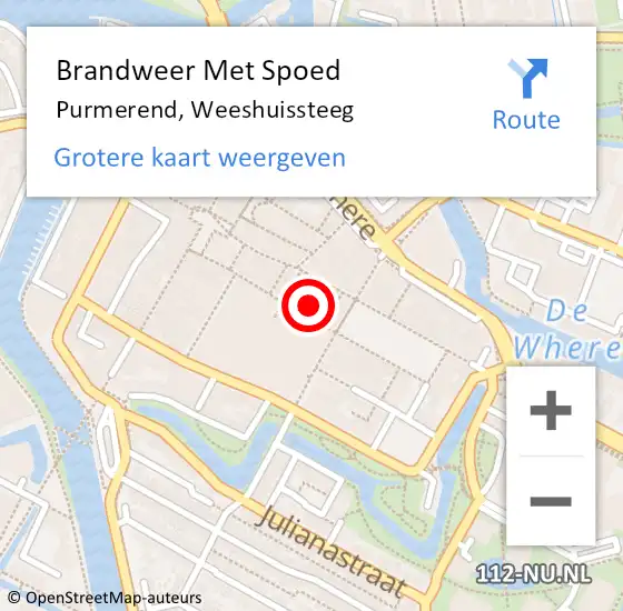 Locatie op kaart van de 112 melding: Brandweer Met Spoed Naar Purmerend, Weeshuissteeg op 10 mei 2022 23:07