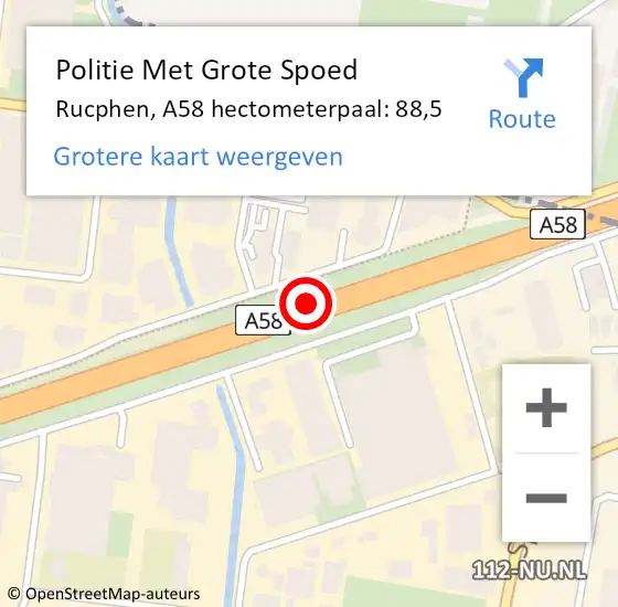 Locatie op kaart van de 112 melding: Politie Met Grote Spoed Naar Rucphen, A58 hectometerpaal: 88,5 op 10 mei 2022 23:09