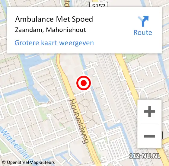 Locatie op kaart van de 112 melding: Ambulance Met Spoed Naar Zaandam, Mahoniehout op 10 mei 2022 23:20