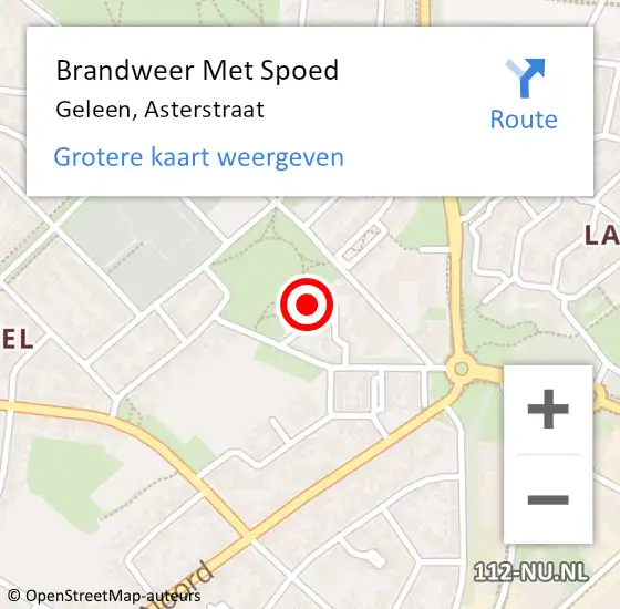 Locatie op kaart van de 112 melding: Brandweer Met Spoed Naar Geleen, Asterstraat op 10 mei 2022 23:37