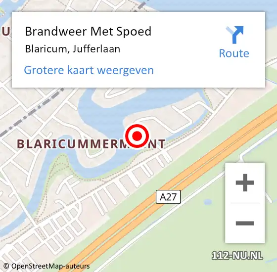 Locatie op kaart van de 112 melding: Brandweer Met Spoed Naar Blaricum, Jufferlaan op 11 mei 2022 00:31