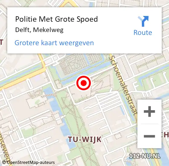 Locatie op kaart van de 112 melding: Politie Met Grote Spoed Naar Delft, Mekelweg op 11 mei 2022 00:37