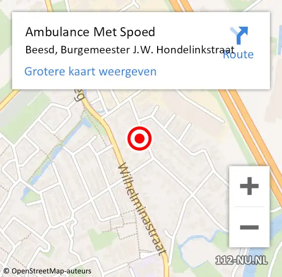 Locatie op kaart van de 112 melding: Ambulance Met Spoed Naar Beesd, Burgemeester J.W. Hondelinkstraat op 11 mei 2022 00:52