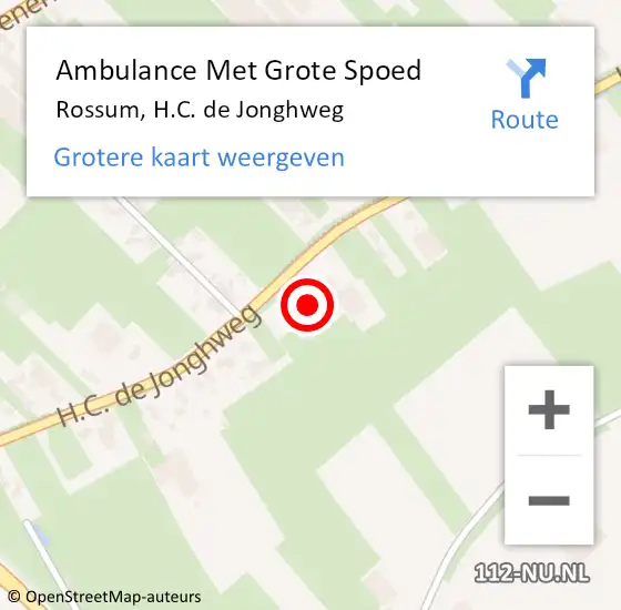 Locatie op kaart van de 112 melding: Ambulance Met Grote Spoed Naar Rossum, H.C. de Jonghweg op 11 mei 2022 01:05