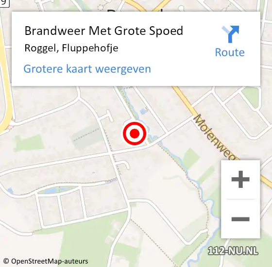 Locatie op kaart van de 112 melding: Brandweer Met Grote Spoed Naar Roggel, Fluppehofje op 11 mei 2022 01:57