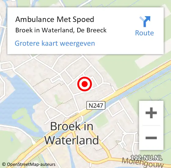 Locatie op kaart van de 112 melding: Ambulance Met Spoed Naar Broek in Waterland, De Breeck op 11 mei 2022 02:11