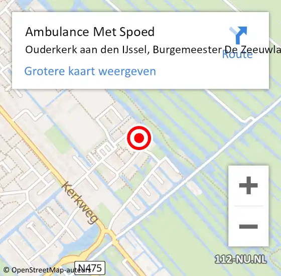 Locatie op kaart van de 112 melding: Ambulance Met Spoed Naar Ouderkerk aan den IJssel, Burgemeester De Zeeuwlaan op 11 mei 2022 02:36