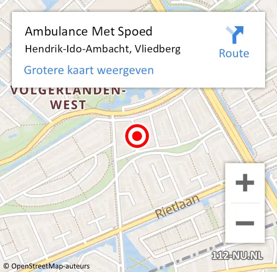 Locatie op kaart van de 112 melding: Ambulance Met Spoed Naar Hendrik-Ido-Ambacht, Vliedberg op 11 mei 2022 03:30