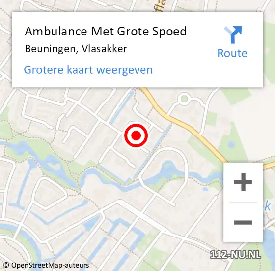 Locatie op kaart van de 112 melding: Ambulance Met Grote Spoed Naar Beuningen, Vlasakker op 11 mei 2022 03:35