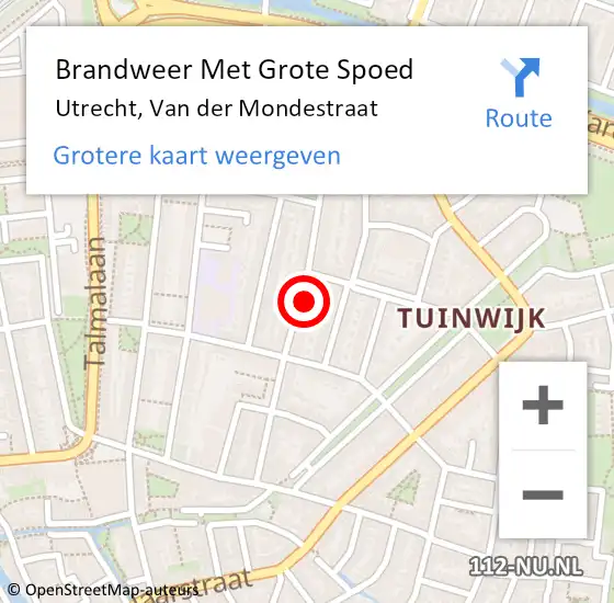 Locatie op kaart van de 112 melding: Brandweer Met Grote Spoed Naar Utrecht, Van der Mondestraat op 11 mei 2022 03:52