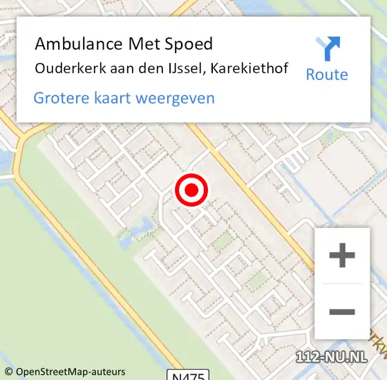 Locatie op kaart van de 112 melding: Ambulance Met Spoed Naar Ouderkerk aan den IJssel, Karekiethof op 11 mei 2022 07:28